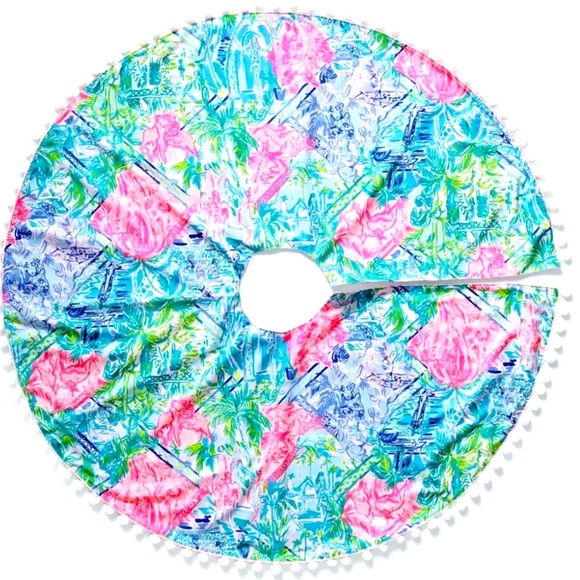 Lilly Pulitzer Christmas Tree Skirt Bohemian Queen Pom Pom Trim NWOT - Picture 1 of 9